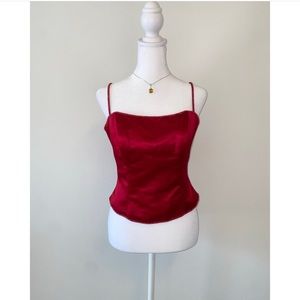 Vintage y2k Whimsygoth Red Beaded Satin Corset Bustier Top. Size Medium.